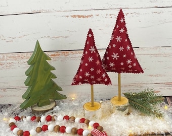 Red Snowflake Rustic Trees | Fabric Tree |Farmhouse Decor| Tiered Tray Decoration