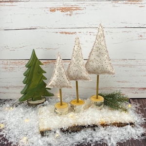 Pink Winter Berry Rustic Fabric Trees, Farmhouse Decor, Green Brown White, Tiered Tray Decoration
