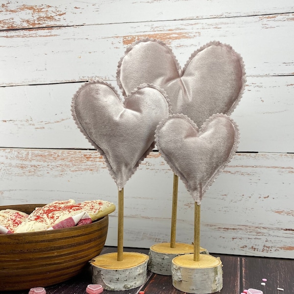 Velvet Rustic Blush Pink Heart | Rustic Heart Collection | Farmhouse Valentine Decor | Wedding Decorations