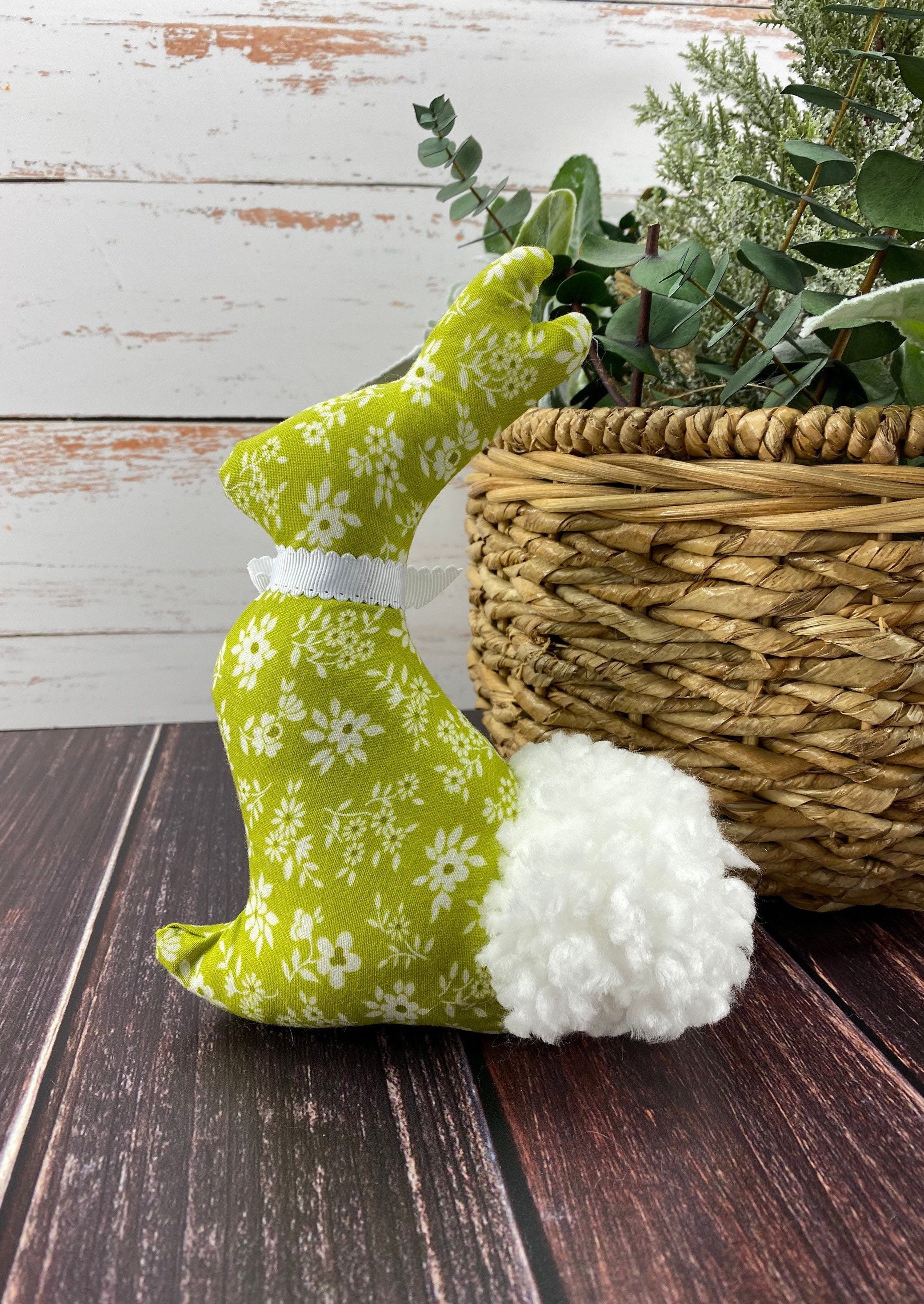 Fabric Stuffed Bunny / Green White Floral Rabbit / Tiered Tray - Etsy