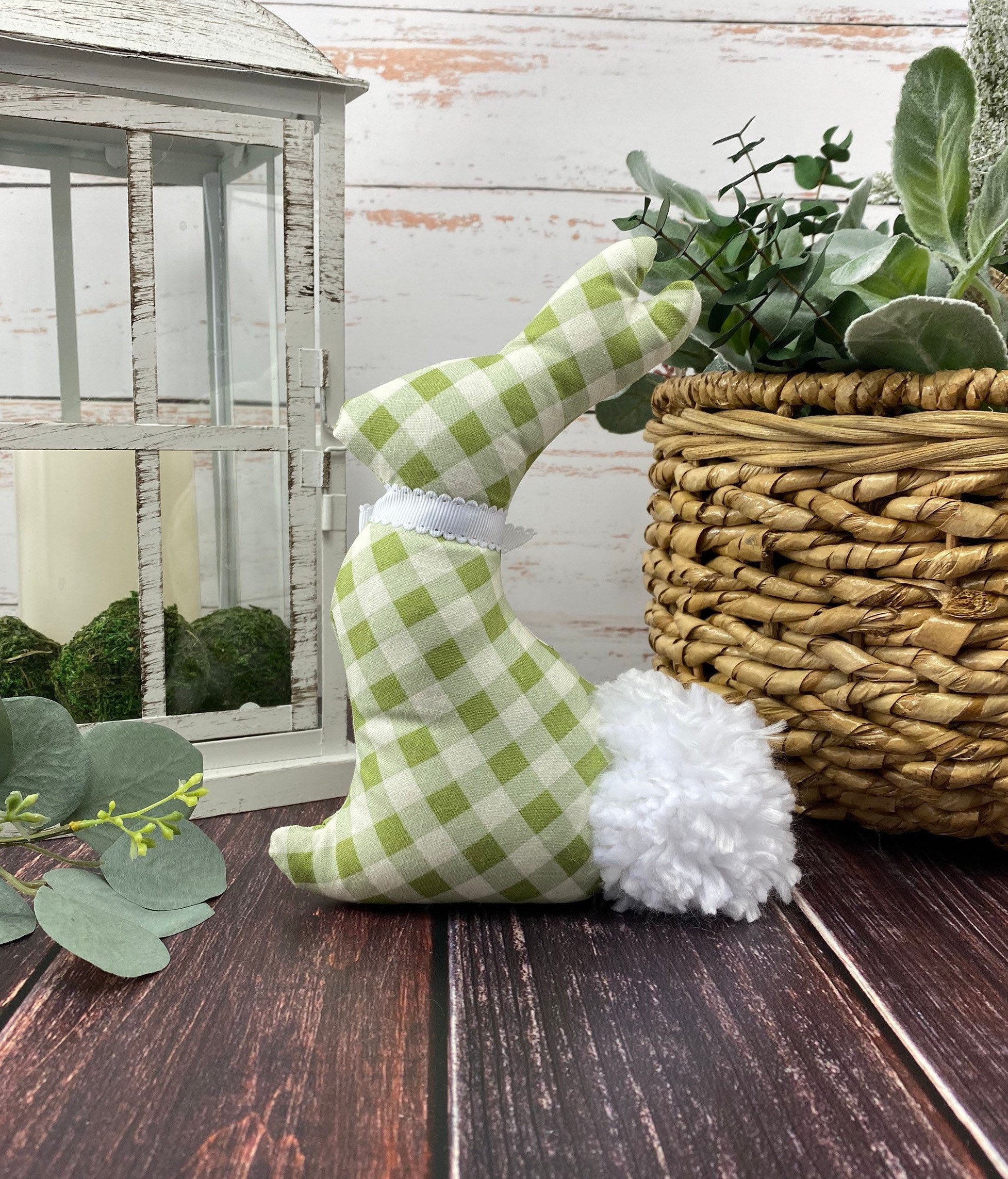 Buffalo Plaid Fabric Easter Bunny / Green White Stuffed Rabbit | Etsy