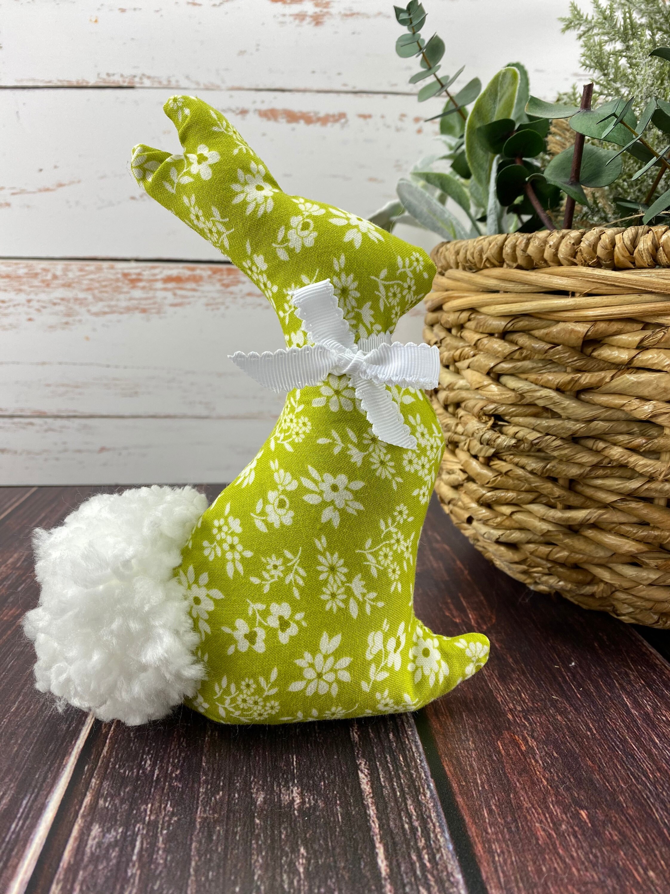 Fabric Stuffed Bunny / Green White Floral Rabbit / Tiered Tray - Etsy