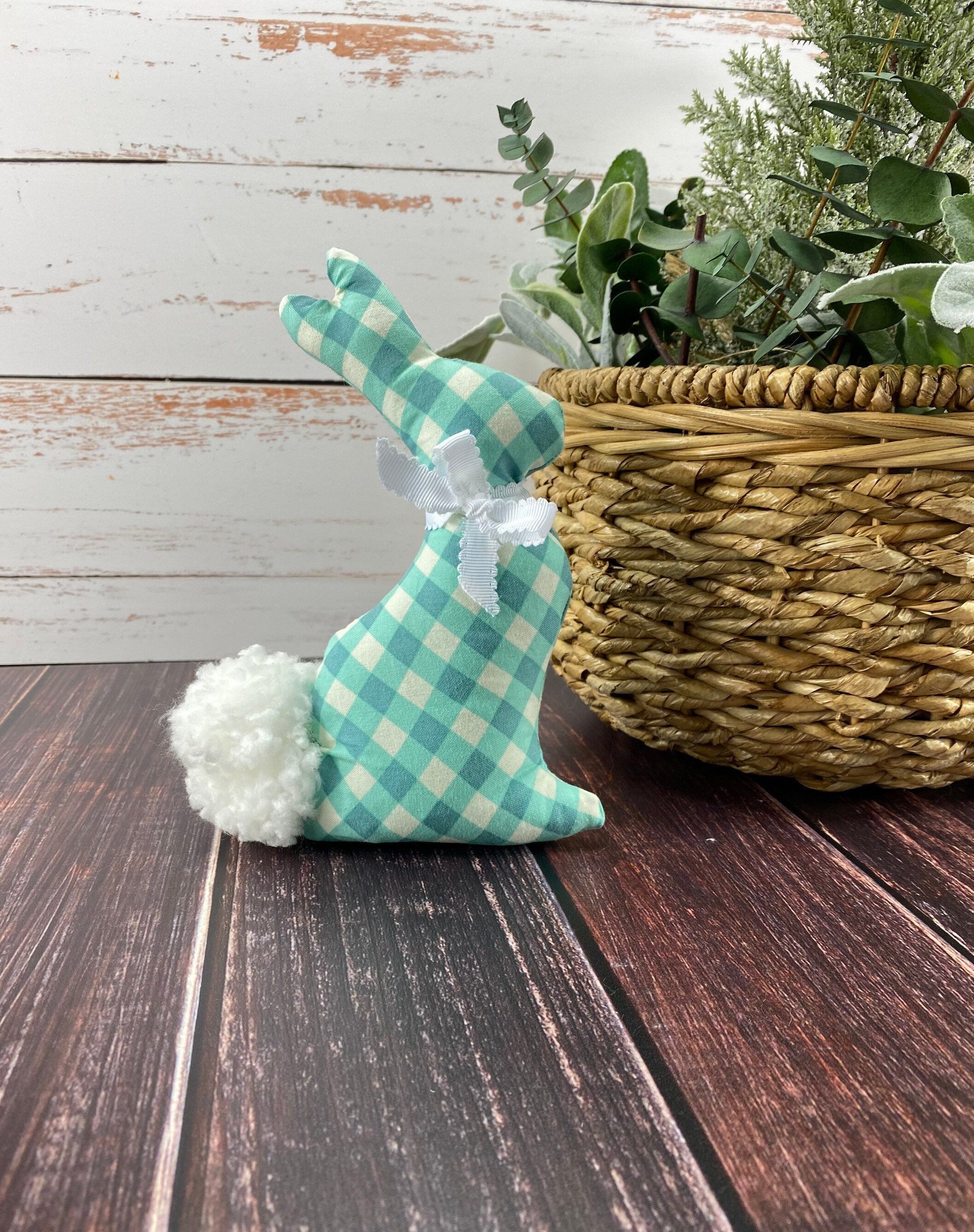 Blue White Fabric Bunny / Plaid Stuffed Easter Rabbit / Tiered | Etsy