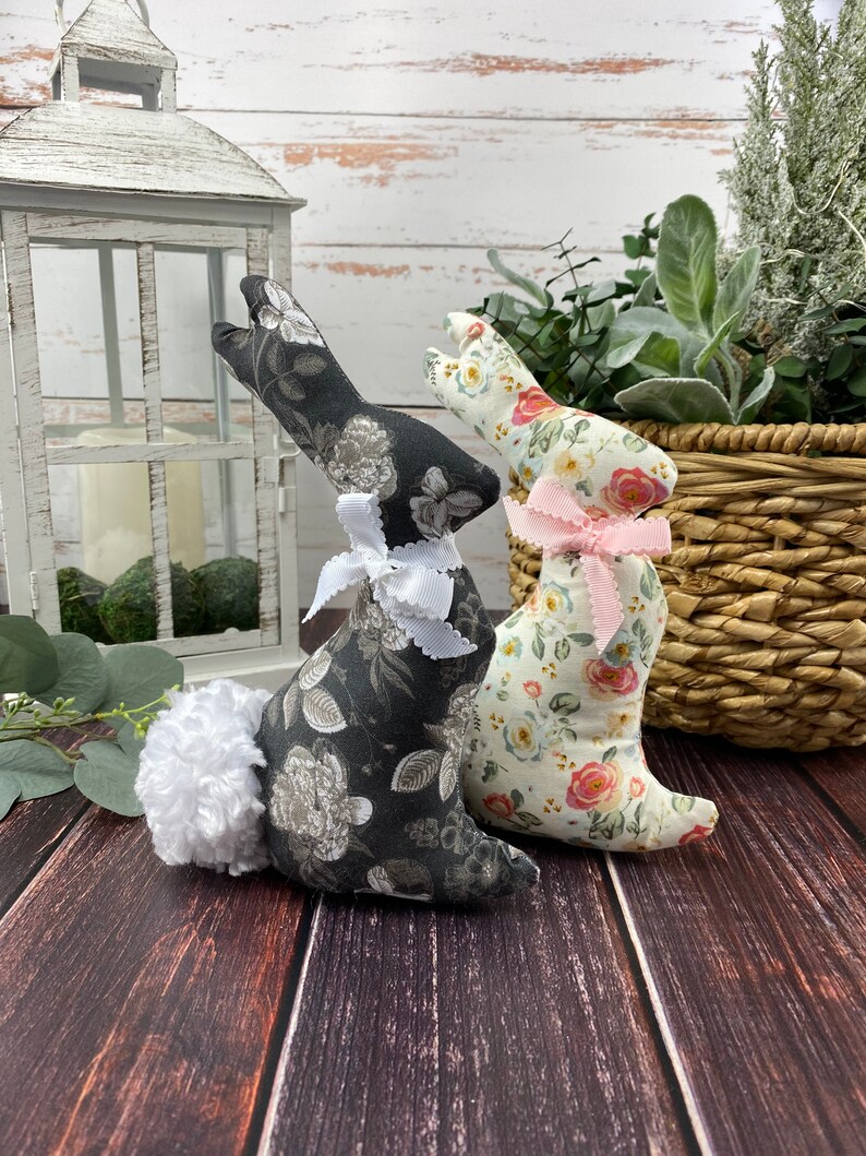 Floral Bunny Black Gray White / Tiered Tray / Fabric Easter - Etsy
