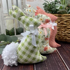 Floral Bunny Pink Black White / Fabric Stuffed Spring Rabbit / Tiered ...