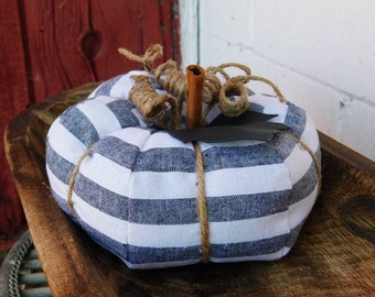 Black White Fabric Pumpkin, Striped Fall Home Decor, Farmhouse Stuffed Decoration