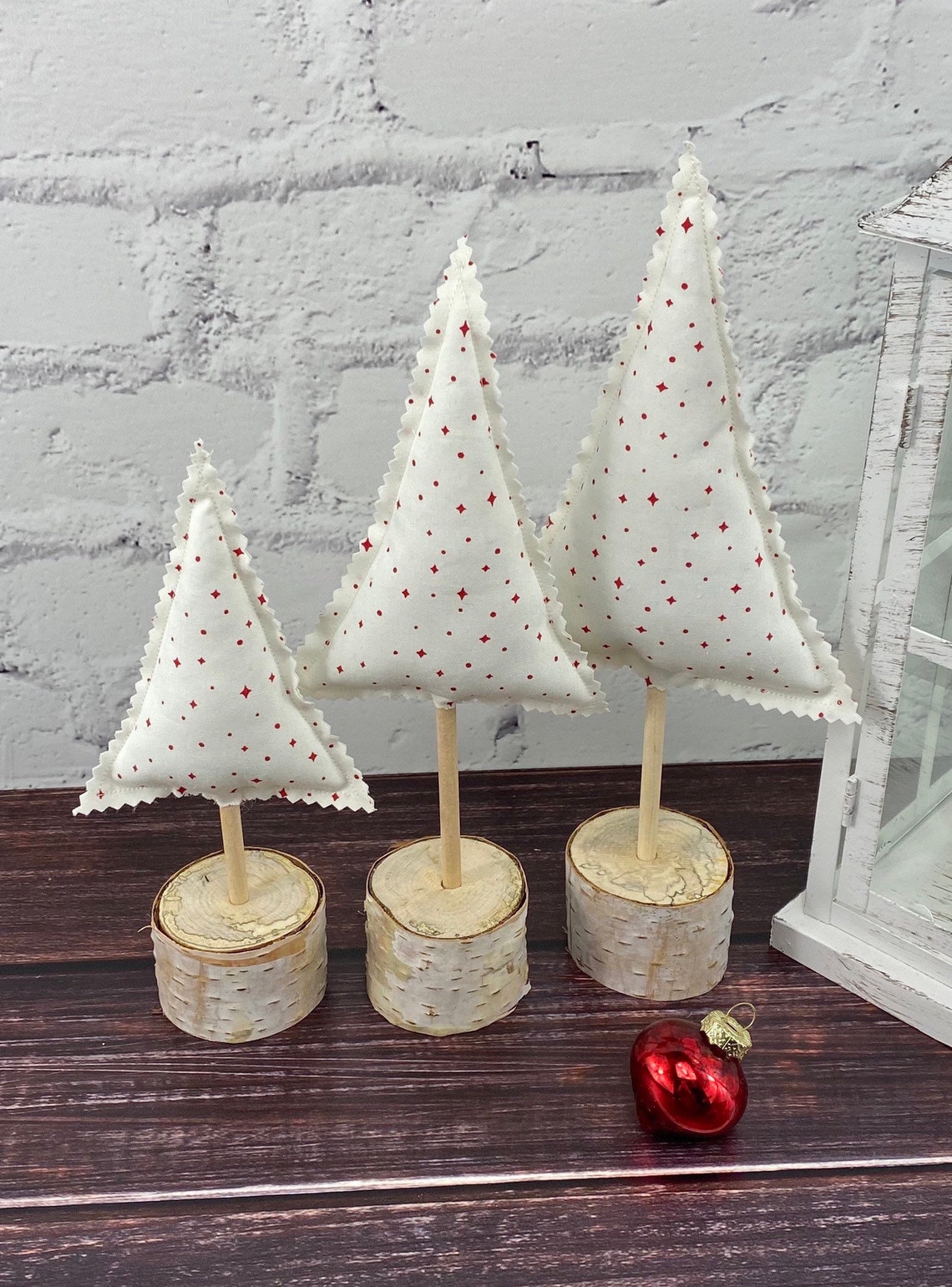 White Red Fabric Christmas Trees Modern Rustic Farmhouse - Etsy