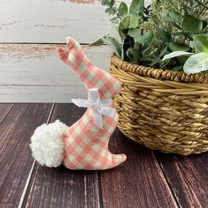 Plaid Fabric Spring Bunny, Pink White Stuffed Rabbit, Tiered Tray Decor, Easter Home Display