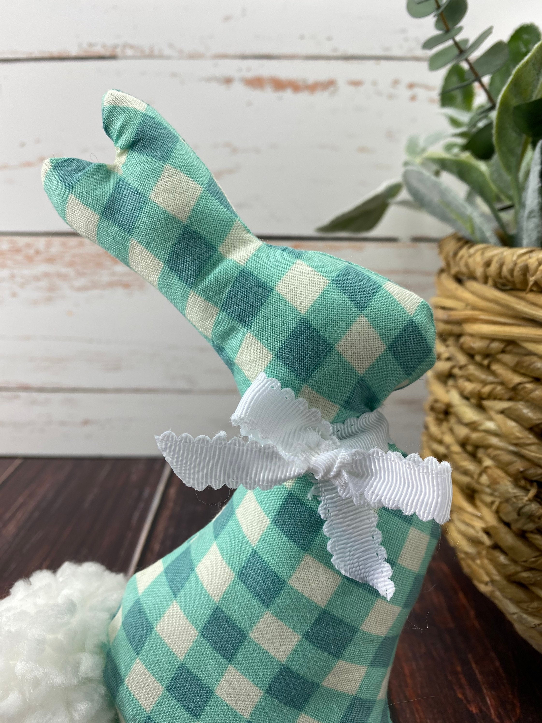 Blue White Fabric Bunny / Plaid Stuffed Easter Rabbit / Tiered | Etsy