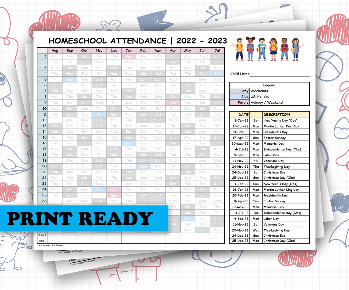20222023 Homeschool Kit Attendance Recording Log Sheet for Etsy