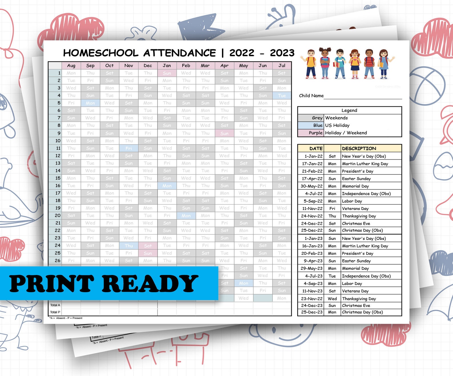 20222023 Homeschool Kit Attendance Recording Log Sheet for Etsy