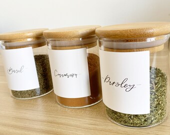 Spice Labels | Waterproof Film Spice Labels | White | 2” Square | Standard Spice Labels | Kitchen Organization | Labels only