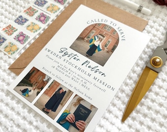 Modello di invito per il ritorno a casa del missionario / Invito minimalista Boho Arch modificabile su Canva / Stampa da casa / Download digitale /