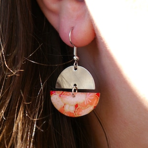 Handmade Japanese Paper and Silver Brass Earrings for Women - Tsuki Collection - For Non-Pierced or Pierced Ears