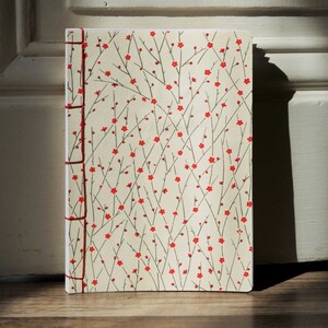 Handmade 2024 diary in Japanese Washi paper Japanese binding and covers A5 format Made in France Branches de cerisier