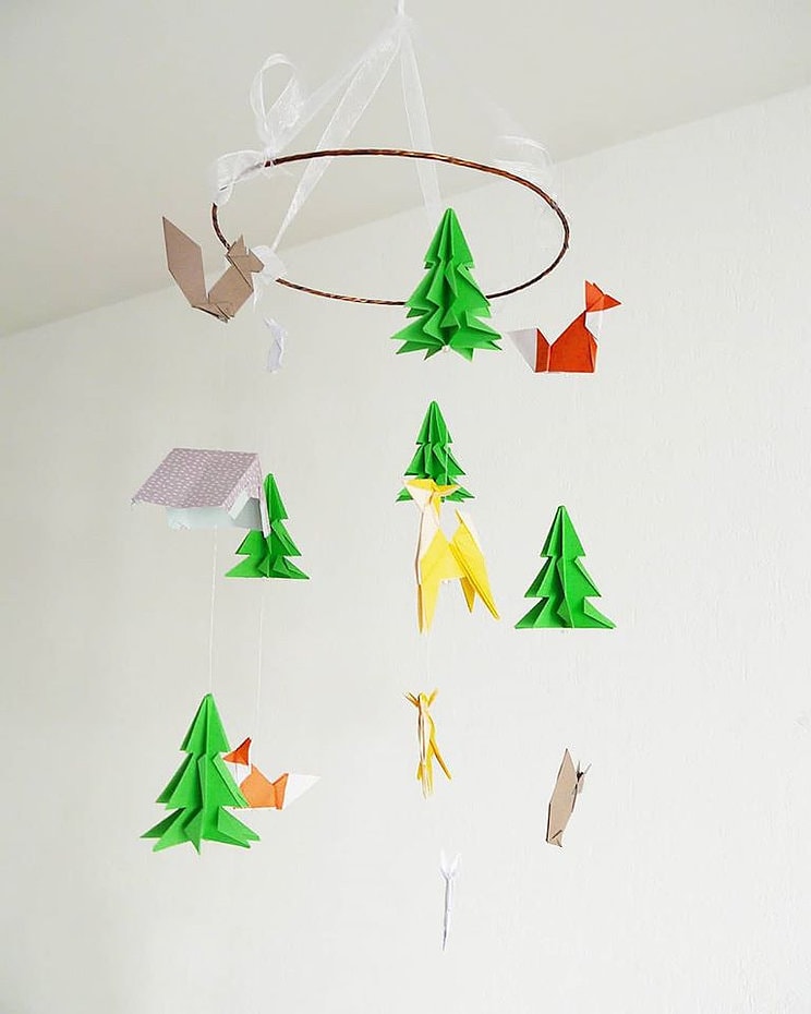 Mobile Origami Animaux de La Forêt Pour Décoration Chambre Bébé et Enfant Fait-Main en France