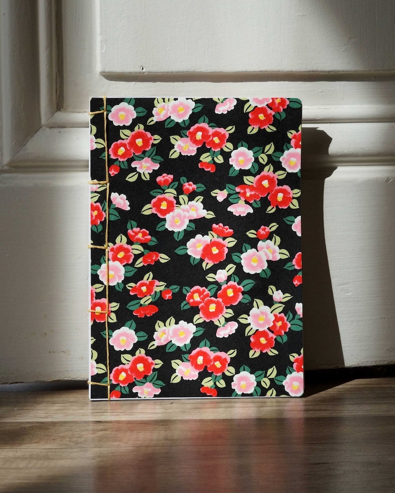 Handmade 2024 diary in Japanese Washi paper Japanese binding and covers A5 format Made in France Champs de fleurs