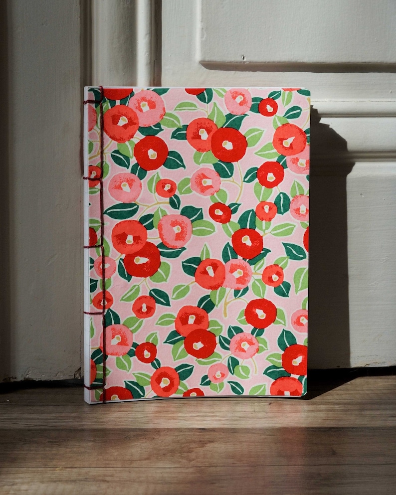 Handmade 2024 diary in Japanese Washi paper Japanese binding and covers A5 format Made in France Camélia