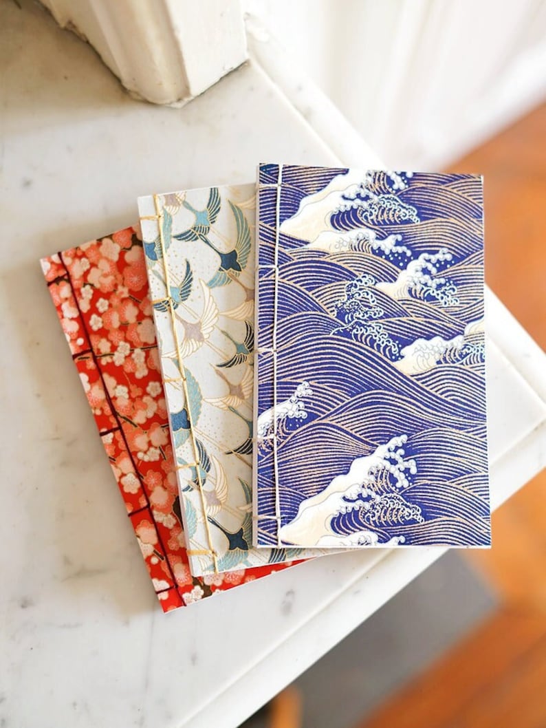 Handmade 2024 pocket diary in Japanese Washi paper Japanese binding and covers A6 format Made in France image 1