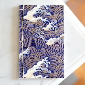 Handmade 2024 pocket diary in Japanese Washi paper Japanese binding and covers A6 format Made in France Océan