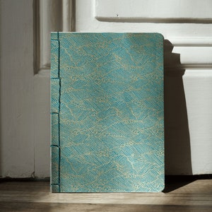 Handmade 2024 diary in Japanese Washi paper Japanese binding and covers A5 format Made in France Ecume bleu canard
