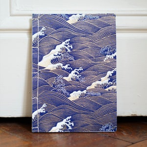 Handmade 2024 diary in Japanese Washi paper Japanese binding and covers A5 format Made in France Océan