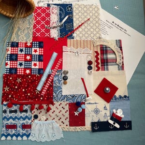 Slow Stitch Kit Sailboat Red White and Blue Textile Art Fabric Kit