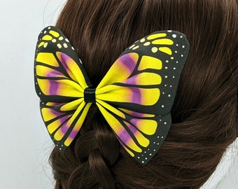 Intersex Pride Monarch Butterfly Hairbow - Pretied Bowtie  - yellow fabric insect barrette hair clip decoration