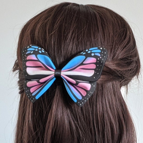 Trans Pride Monarch Butterfly Hairbow - Pretied Bowtie  - fabric insect barrette hair clip decoration