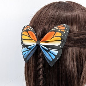 Aroace Pride Monarch Butterfly Hairbow - Pretied Bowtie  - fabric aro ace insect barrette, aromantic asexual pride hair clip decoration