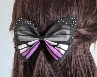 Ace Pride Monarch Butterfly Hair Bow or Pretied Bowtie - fabric barrette, asexual flag clip