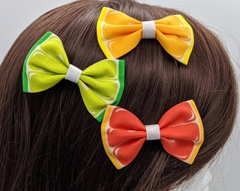 Citrus Medley Hairbows - Set of 3 - lime lemon grapefruit, fruity fabric barrette, food hair clip decoration