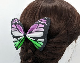 Genderqueer Pride Monarch Butterfly Hairbow - Pretied Bowtie  - fabric insect barrette, pride hair clip decoration