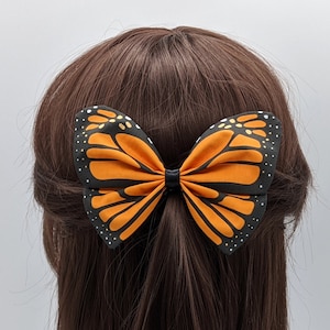Monarch Butterfly Hairbow - orange cloth barrette bowtie - insect bug hair accessory