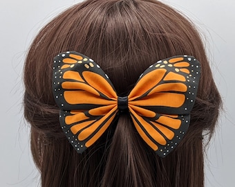 Monarch Butterfly Hairbow - orange cloth barrette bowtie - insect bug hair accessory