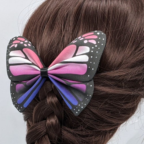 Genderfluid Pride Monarch Butterfly Hairbow - Pretied Bowtie  - fabric insect barrette, butterfly hair clip decoration