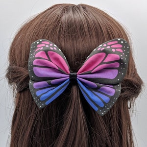 Bi Pride Monarch Butterfly Hairbow - Pretied Bowtie  - fabric insect barrette hair clip decoration