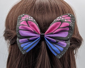 Bi Pride Monarch Butterfly Hairbow - Pretied Bowtie  - fabric insect barrette hair clip decoration