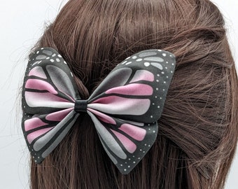 Demigirl Pride Monarch Butterfly Hairbow - Pretied Bowtie  - fabric insect barrette, demigender pride hair clip decoration