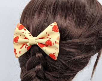 Pepperoni Pizza hair bow - cheesy pizza fabric barrette, food hair clip decoration