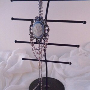 Cameo Pendant on Long Gunmetal Chain