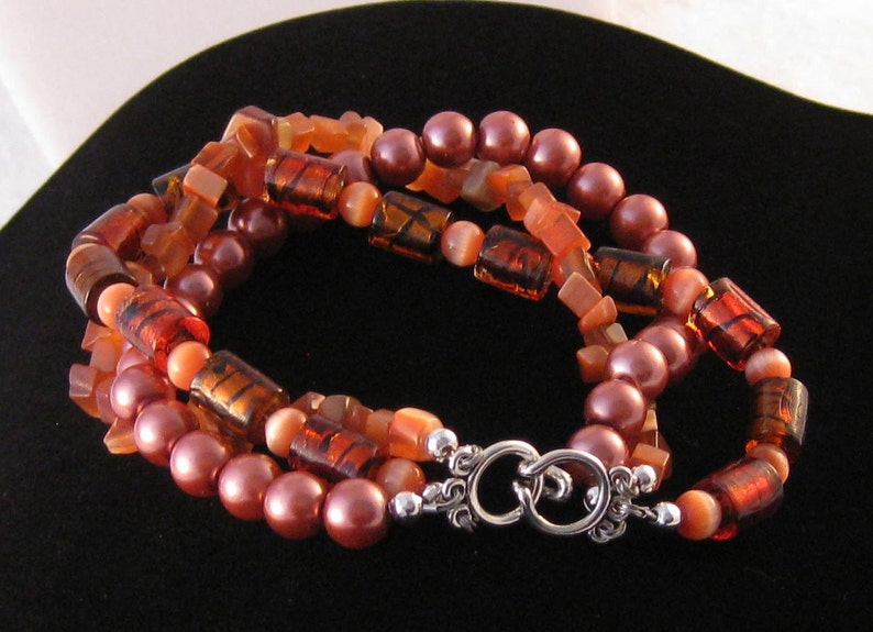 Three String Chunky Beaded Bracelet