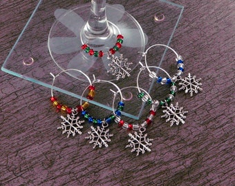 Christmas Themed Wine Charms with Snowflake Charms