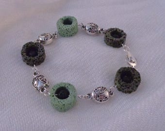 Lava Stones & Ladybugs Essential Oil Diffuser Bracelet / Moss Green Lava Stones