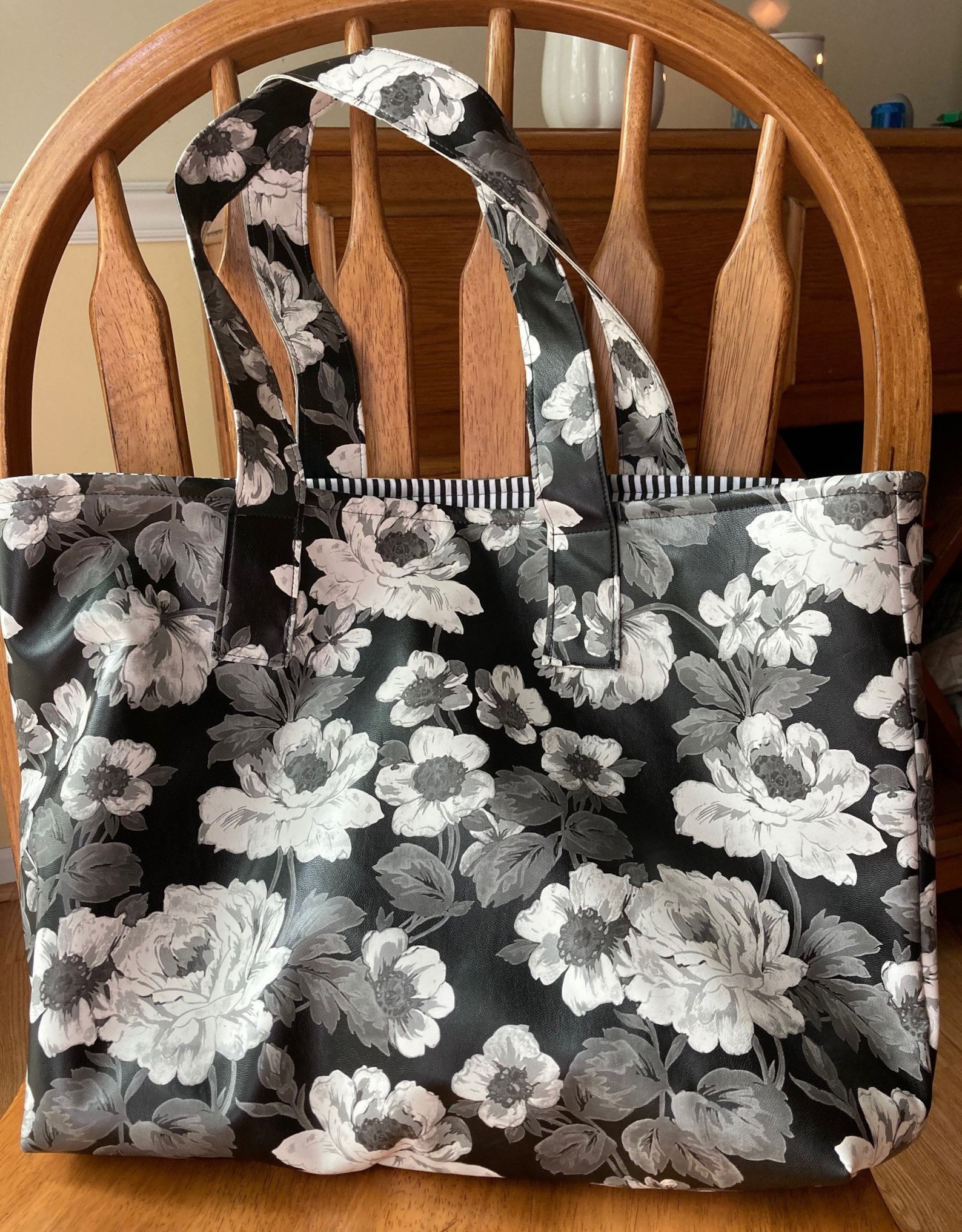 Black and White Floral Tote Bag Etsy