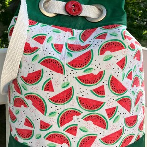 Beach Bag, cotton, watermelon print, draw string, sport bag