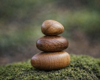 Handmade Wooden Pebbles Set (6 pcs) — Natural Meditation Stones | Mindfulness & Balance Decor