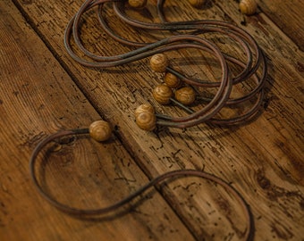 Metal Hooks with Oak Wood Ends: Copper & Steel, Sets of 5 or 10