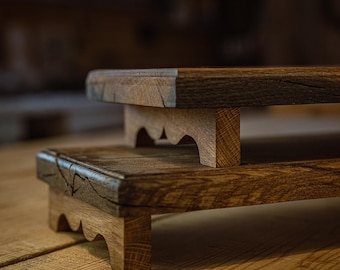Handmade Bog Oak Meditation Altar – Wooden Ritual Tray for Mala Beads, Candles & Sacred Space Decor