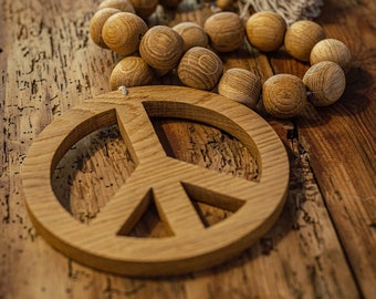Wooden Peace sign, Hippie sign, Handmade with tassels, Boho decor